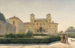 Outlet Villa Médicis : vue générale avec des personnages en costume Renaissance (toiles encadrées) Toiles Encadrées|Toiles Sans Cadre